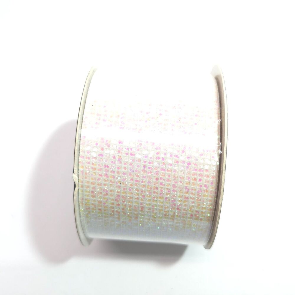 White Glitter Ribbon Trim 2in x 2yd Sewing Spool Merchant 41 Craft Party Decor